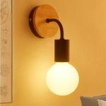 Loft Vintage Retro Industrie E27 Edison LED wandlamp licht hout & metalen lampenkap wandlampen lamp koffie wandlamp woonkamer slaapkamer nachtkastje restaurant gang (zwart)