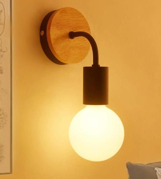 Loft Vintage Retro Industrie E27 Edison LED wandlamp licht hout & metalen lampenkap wandlampen lamp koffie wandlamp woonkamer slaapkamer nachtkastje restaurant gang (zwart)