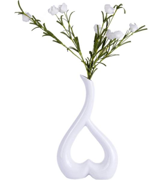 Keramische vaas, witte hartvormige vazen, decoratie, woonkamer, modern, tulpenvaas, bloemenvaas, tafeldecoratie, vaas voor pampasgras, bloemen, decoratie, esthetische Scandinavisch