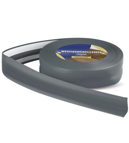 Zachte plint, 200 m (8 x 25 m), grafiet, 32 x 23 mm, pvc, zelfklevend, knikhoek plint, hoekprofiel, aansluitprofiel, vloerlijst, rubberen plint