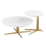 Stijlvolle Moderne Zwarte Marmer Look Nesting Salontafels Set met Goud Metalen Frame voor Woonkamer of Home Decor