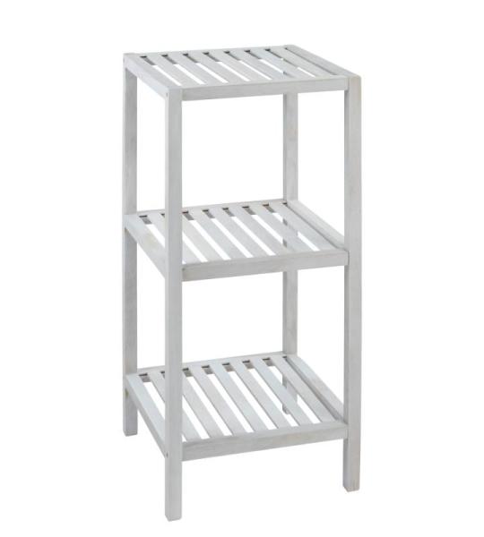 Norway Rek met 3 planken, natuurlijk wit, open staand rek met 3 planken van massief walnoothout in wit gekalkt, hoogwaardig afgewerkt rek voor het hele huishouden, 36 x 79 x 36 cm