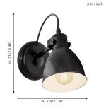 wandlamp PRIDDY, 1 lichtbron, Vintage wandarmatuur met industrieel ontwerp, retro muurspot van staal, kleur: zwart, wit, fitting: E27