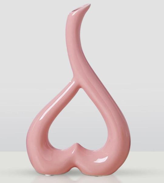Keramische vaas, hart, roze vazen, decoratie, woonkamer, modern, tulpenvaas, bloemenvaas, tafeldecoratie, vaas voor pampasgras, bloemen, decoratie, esthetische Scandinavische vazen