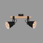 Verlichting plafondlamp retro met houten balken, 2-vlammige plafondlamp vintage, E27 fitting max. 40 watt, verstelbare lampenkappen, rustieke plafondspot, zwart-hout 2406-025