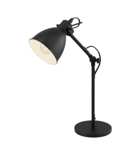 Tafellamp Priddy, 1-pits vintage tafellamp in industrieel design, retro lamp, nachtkastje bedlamp van staal, kleur: zwart, wit, fitting: E27, incl schakelaar