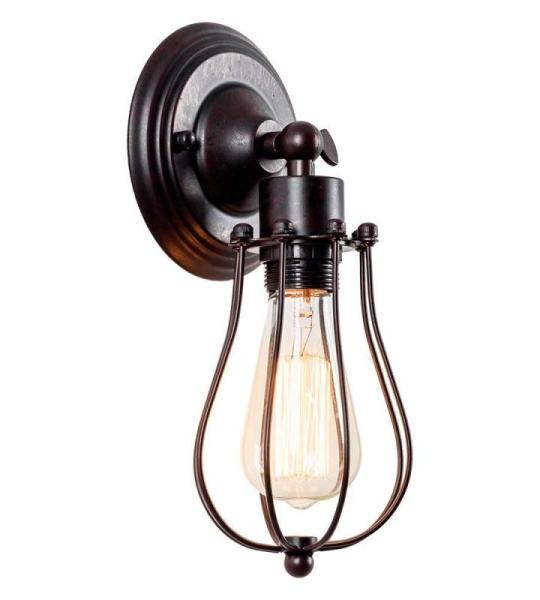 Industriële wandkandelaar, vintage verlichting, verstelbare wandlamp, rustieke draad, metaal, kooi, wandlamp, Edison-stijl, antieke lamp, verandaallamp (zonder gloeilamp) (roest)