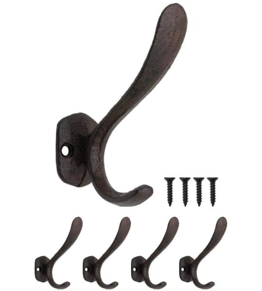 4 x rustieke ijzeren haken, wandhaken, gietijzeren design, set van 4, zwart