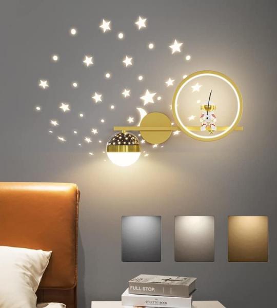 30 W led-wandlamp voor kinderkamer, dimbaar, creatieve wandlamp voor jongens en meisjes, kamerlamp, modern nachtlampje, sterrenhemm, astronaut, nachtlampje, 30 W, binnenwandverlich