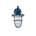 Buitenlamp messing glas in blauw IP64 ingang terras B: 14 cm E27 geribbeld nostalgie maritieme lantaarn wandlamp garage SANTORIN