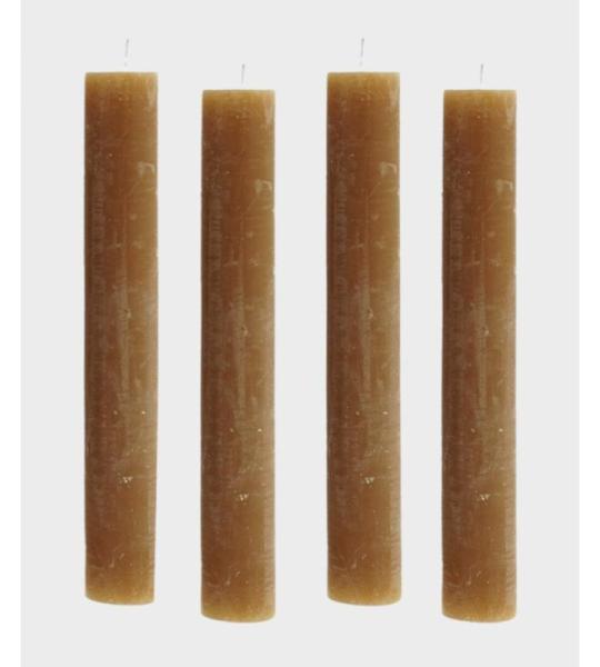 Set van 4 rustieke staafkaarsen, hoogte: 24 cm, Ø: 3,4 cm, 24 uur brandduur, dikke kaarsen, dinerkaarsen, tafelkaarsen, kerkkaarsen, kleur: bruin
