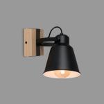 Lampen wandlamp retro met hout, 1-lamp wandlamp vintage, E27 fitting max. 40 watt, verstelbare lampenkap, rustieke wandspot, zwart-hout 2406-015