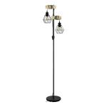 Staande lamp Townshend 5, 2-lichts vintage vloerlamp in industrieel design, retro staande lamp van staal en hout, kleur zwart, bruin, fitting E27, FSC-gecertificeerd, incl. schakel
