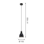 Hanglamp Priddy, 1-pits vintage hanglamp in industrieel design, retro hanglamp gemaakt van staal, kleur: zwart, wit, fitting: E27