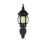 Brest Buitenlamp met bewegingsmelder, glas, aluminium, zwart, IP23, huis, binnenplaats, hoogte: 54 cm, E27, rustieke lantaarn, wandlamp voor buiten
