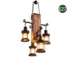 Hanglamp Vintage Hangende Verlichting Eetkamer Kroonluchter Binnen Retro Industriële Hangende Lamp Van Hout Metaal Glazen Lampenkap E27 Plafondverlichting Bar Hoogte Verstelbaar P