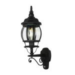 Brest Buitenlamp met bewegingsmelder, glas, aluminium, zwart, IP23, huis, binnenplaats, hoogte: 54 cm, E27, rustieke lantaarn, wandlamp voor buiten