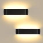 2 stuks zwarte wandlampen binnen LED modern up down licht wandverlichting warm wit trapverlichting 16W IP44 voor woonkamer slaapkamer gang trap enzovoort, van aluminium