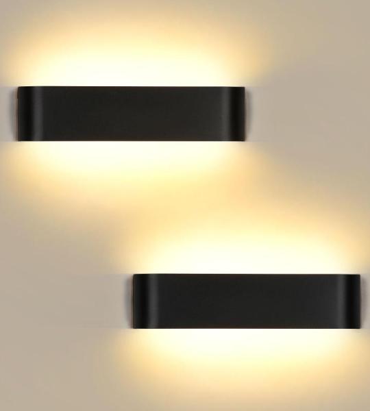 2 stuks zwarte wandlampen binnen LED modern up down licht wandverlichting warm wit trapverlichting 16W IP44 voor woonkamer slaapkamer gang trap enzovoort, van aluminium