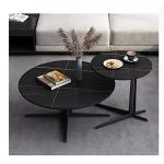 Moderne Zwarte Marmer Look Nesting Salontafels met Goud Metalen Frame voor Stijlvolle Woonkamer Decor