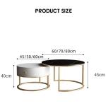 Runde Couchtische, modernes Couchtisch-Set mit 2 Stück und Gold-/schwarzem Stahlrahmen – stilvoller Satz-Couchtisch für Wohnzimmer und kleine Räume – Tischplatte aus MDF-Mar