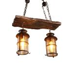 Vintage hangende lamp Industriële metalen Lineaire kroonluchter Armatuur Stijl Retro rustieke hangllicht Edison Vintage verlichting Houten kroonluchter 2 koplampen glazen lampenka