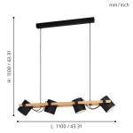 hanglamp Hornwood, 4-vlammige vintage hanglamp in industrieel design, retro hanglamp van staal en hout, kleur: zwart, crème, bruin, fitting: E27.