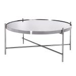 Salontafel, set van 2, diameter 43 x 45 cm + Ø 75 x 35 cm, rond, zilver, metaal/glas, uniek, modern, woonkamertafels met glasplaat en metalen frame, bijzettafel, glazen tafel, kof