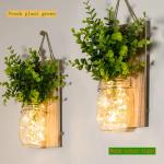 Mason Jar Licht,(2 stuks), gang decoratie anddecoratie, groene nepplant, lichtketting in glas, woonkamer houten decoratie met glas, warm wit, tuinhanglampen voor buiten (groene pla
