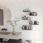 Houten planken voor muur, set van 5, zwevende wandplanken met stangen, rustieke wandplank voor slaapkamer, keuken, badkamer, woonkamer