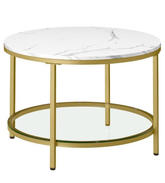 Salontafel, woonkamertafel, banktafel, voor woonkamer, met glasplaat, veel opbergruimte, eenvoudige montage, moderne stijl, marmerwit-lichtgoud LCT072W59
