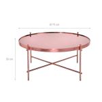 Salontafel, set van 2, diameter 43 x 45 cm + Ø 75 x 35 cm, rond, koper, metaal/glas, uniek, modern, woonkamertafels met glasplaat en metalen frame, bijzettafel, glazen tafel, koff