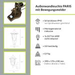 Wandlamp met bewegingsmelder, aluminium glas in koper antiek IP44 tuin D: 23 cm E27 sensor rustieke wandlamp outdoor PARIS