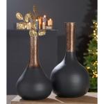 Grote decoratieve vaas XL flessenvaas van glas - bloemenvaas moderne decoratie woonkamer tafeldecoratie - kleur: zwart goud - hoogte 45 cm