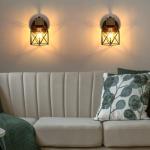 Set van 2 industriële wandlampen, vintage, kooi, van metaal, wandlamp, binnen, zwart, verstelbaar, wandlamp, hout, E27, voor slaapkamer, hal, woonkamer