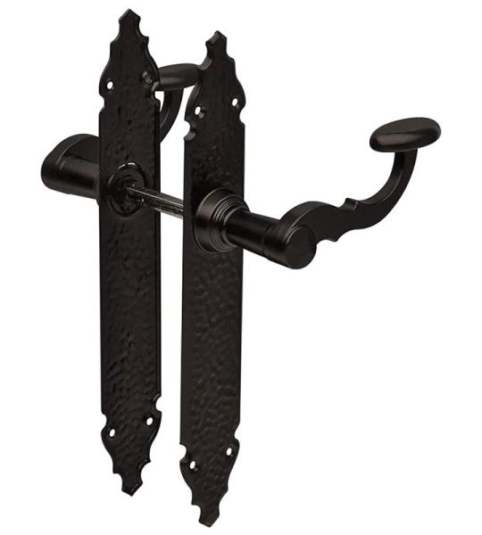 6100 - Set mit rustikalen Türgriffen, Modell 100P, Platte aus Stahl und Griff aus Zamak-Legierung, Schwarz, 280 x 45 3,5 mm
