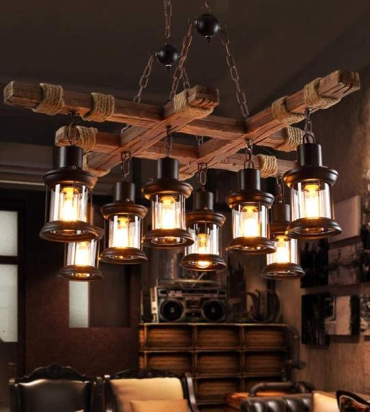 Hanglamp Vintage Hangende Verlichting Eetkamer Kroonluchter Binnen Retro Industriële Hangende Lamp Van Hout Metaal Glazen Lampenkap E27 Plafondverlichting Bar Hoogte Verstelbaar P