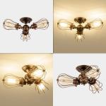 Vintage plafondlamp, industriële stijl, verstelbaar stopcontact, metaaldraadkooi, halve schaalmontage, rustieke plafondlamp, lichtmetalen lampen (zonder gloeilamp) (met 3 lampen) 