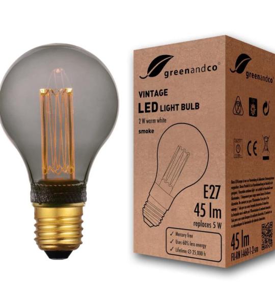 Vintage Design LED lamp voor sfeerverlichting E27 A60 Edison lamp 2W 45lm 2000K rook extra warm wit 320° 230V flikkervrij, niet dimbaar
