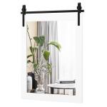 Rechthoekige spiegel met houten lijst, 76,5 x 56 cm, rustieke wandspiegel, onbreekbare hangspiegel met metalen houder, voor hal, woonkamer, slaapkamer (wit)