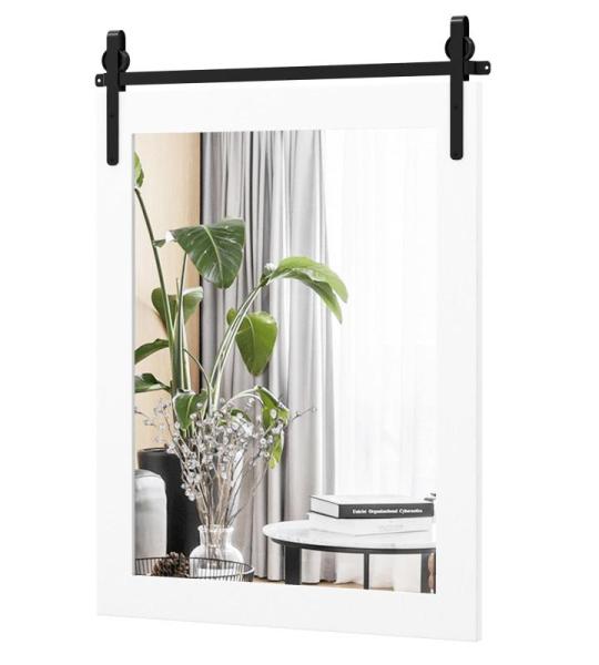 Rechthoekige spiegel met houten lijst, 76,5 x 56 cm, rustieke wandspiegel, onbreekbare hangspiegel met metalen houder, voor hal, woonkamer, slaapkamer (wit)
