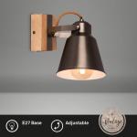 Lampen – wandlamp retro met hout, 1-vlam wandlamp vintage, E27 fitting max. 40 watt, verstelbare lampenkap, rustieke wandspot, grijs-hout