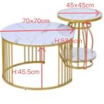 Ronde salontafel, set van 2, rond, modern, woonkamertafel met metalen frame, bijzettafel, salontafel, koffietafel voor woonkamer, wit-goud marmerlook