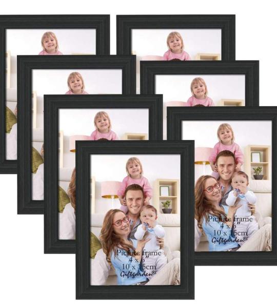 7 stuks fotolijstenset, 10 x 15 cm, voor 15 x 10 foto's, zwarte fotolijst, collage, wand- of tafelstandaard, cadeau voor vriend