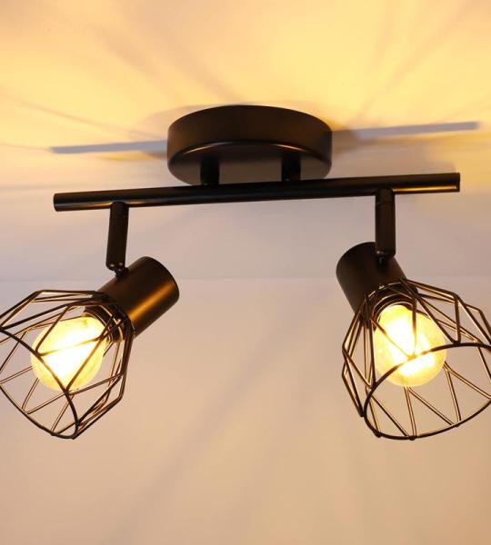 E14 Plafondspot 2 Lampen, e14 led vintage Spot light 350 ° Draaibare plafondspot, Metalen LED plafondlamp zwart voor Binnen Hal Woonkamer Winkel Slaapkamer keuken
