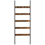 LLS011B01 Schuine rek, handdoekhouder, 5 niveaus, breedte 65 cm, stalen frame, voor dekens, handdoeken, sjaals, industriële stijl, rustiek bruin en zwart