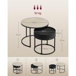 Salontafel rond, set van 2, bijzettafel, bijzettafel, modern, verborgen opbergruimte, dienblad, voor woonkamer, slaapkamer, balkon, natuurbeige-inktzwart LCT044K67