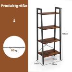 Boekenkast, rek met 4 niveaus, houten ladderrek, met kantelbeveiligingen en verstelbare voetkussens, metalen frame, voor woonkamer, werkkamer en kantoor (rustiek bruin)