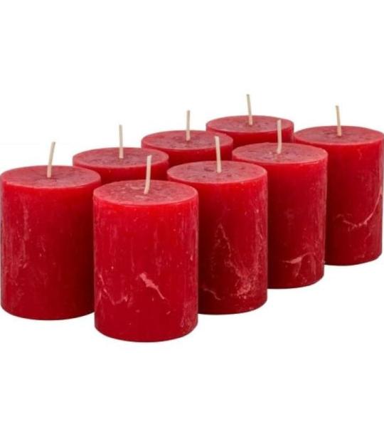 Hoogwaardige & rustieke stompkaarsen – waskaarsen/rustickers/adventskaarsen Kerstmis (robijnrood, klein: hoogte 8 cm/Ø 6 cm)