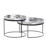 Tafel Set Gehamerd Metaal Zilver Bijzettafel set van 2 | Tafel Woonkamer Rond | Moderne Woonkamertafel Tafel met uitneembaar Blad